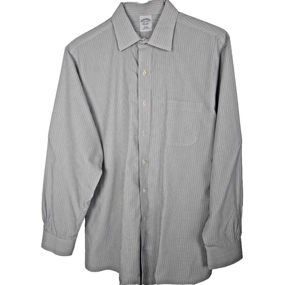 Brooks Brothers Striped Blue Gray Dress Shirt Button Up 16 1/2- 34 Classic